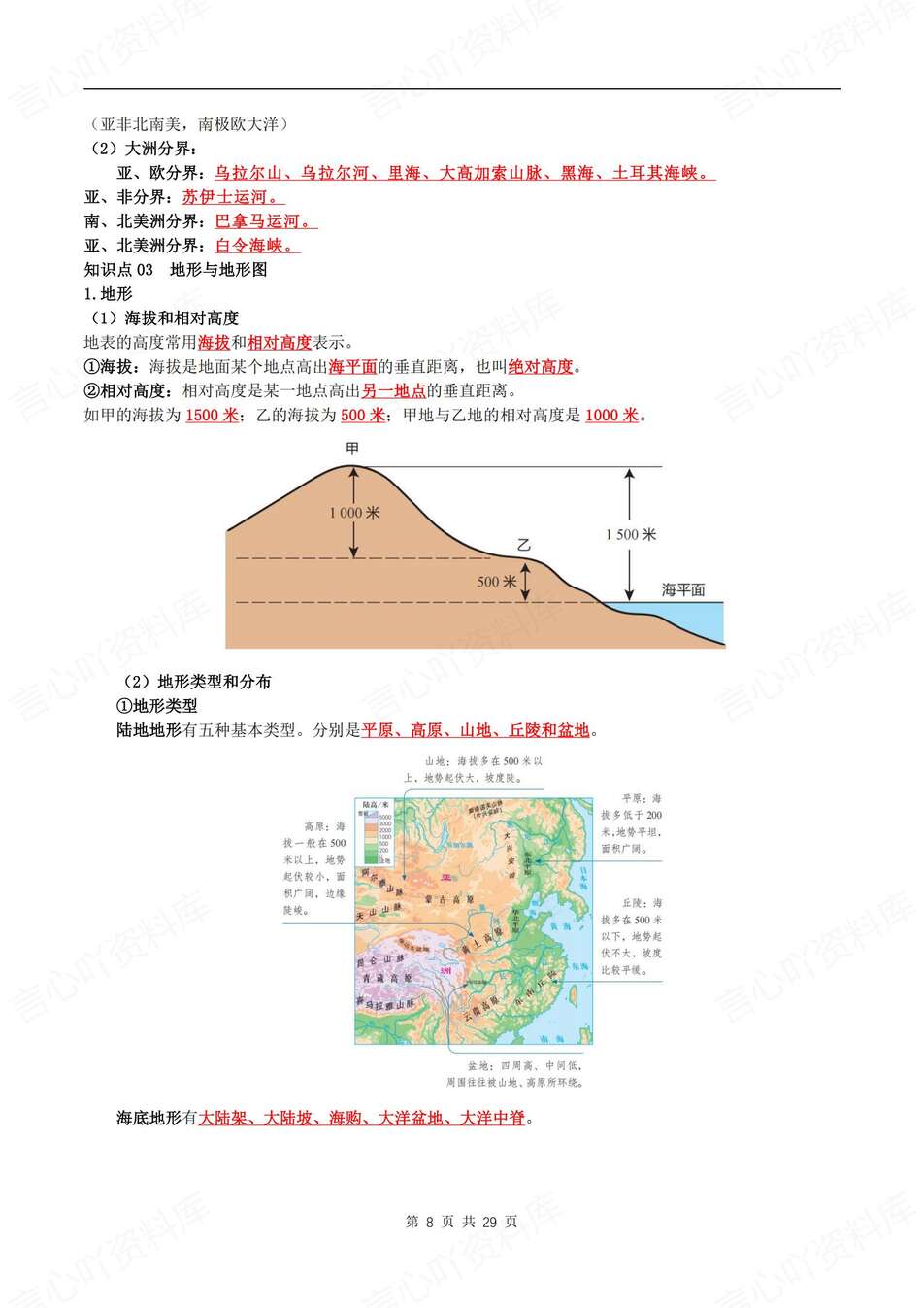 初中地理-七年级上章节知识梳理背记新晋教初一上复习填空背诵插图初中地理5