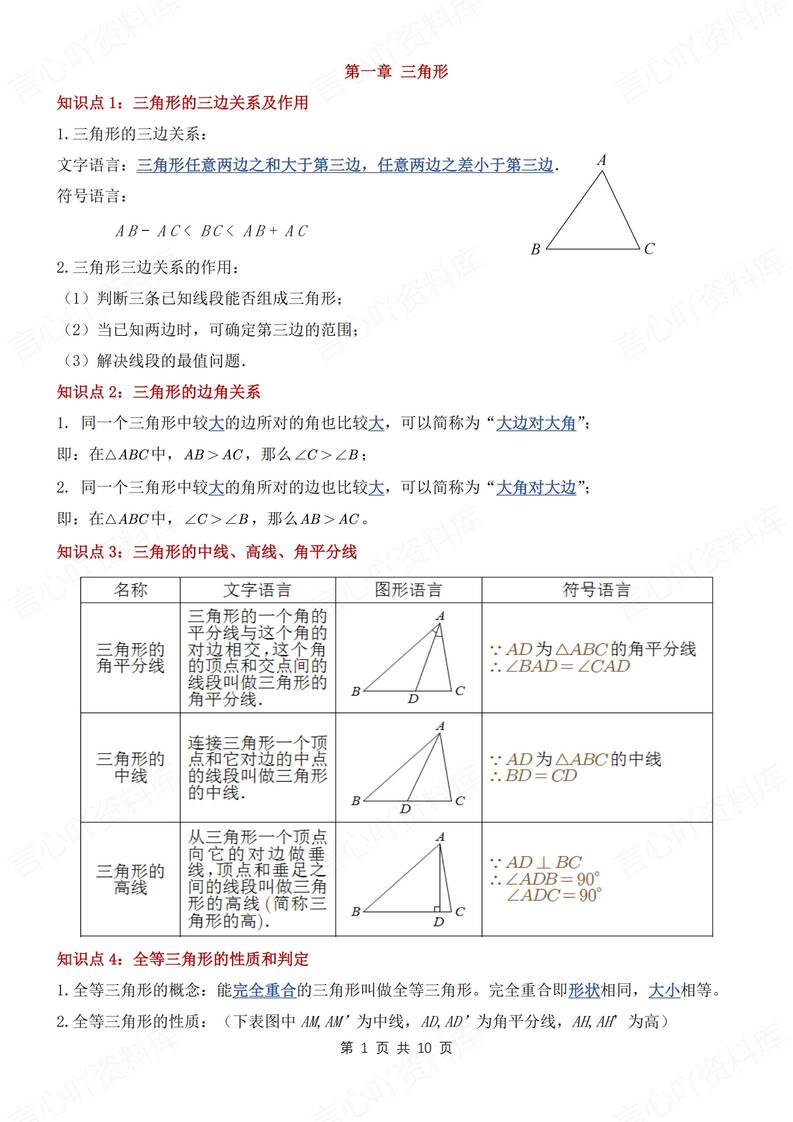 初中数学-八年级上单元知识清单汇总新苏科版初二上册（全）-言心吖资料库