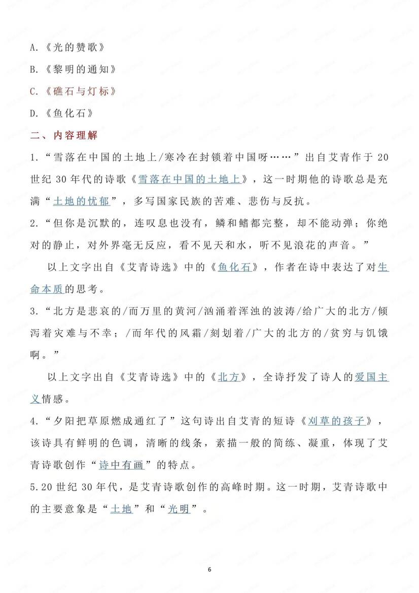 初中语文-九年级上名著知识点归纳练习测试初三上《艾青诗选》专项（全）插图初中语文5