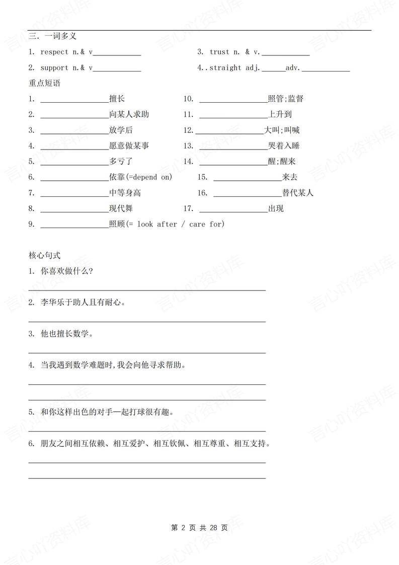 初中英语-七年级上单元重点知识梳理新沪教初一上背诵/默写插图初中英语1