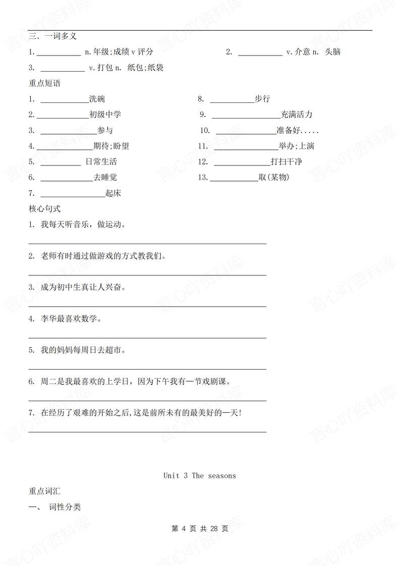 初中英语-七年级上单元重点知识梳理新沪教初一上背诵/默写插图初中英语3