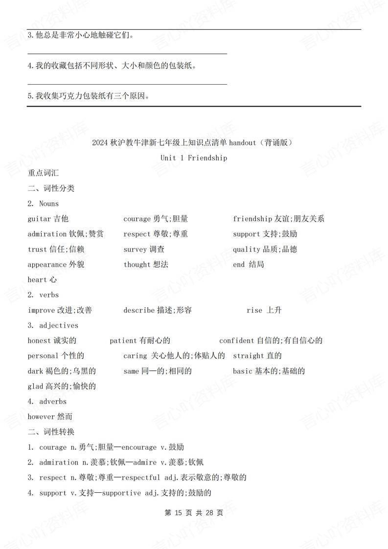 初中英语-七年级上单元重点知识梳理新沪教初一上背诵/默写插图初中英语4