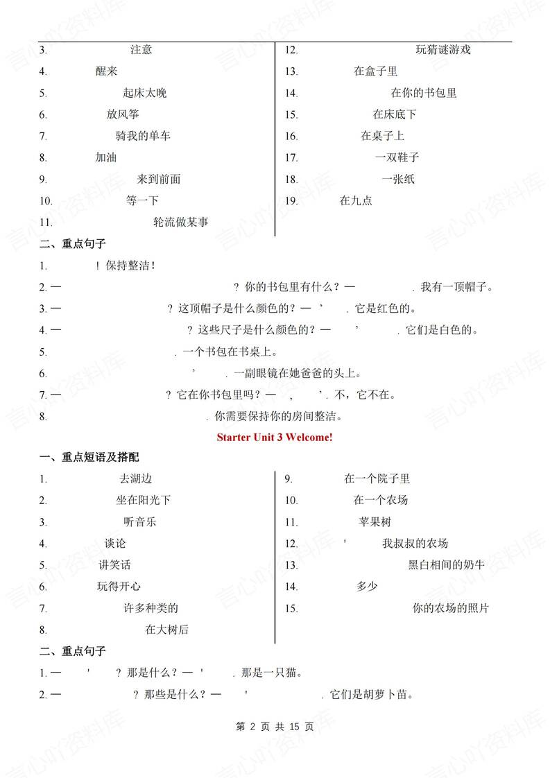 初中英语-七年级上重点短语句子汇总新人教版初一上默写背诵插图初中英语1