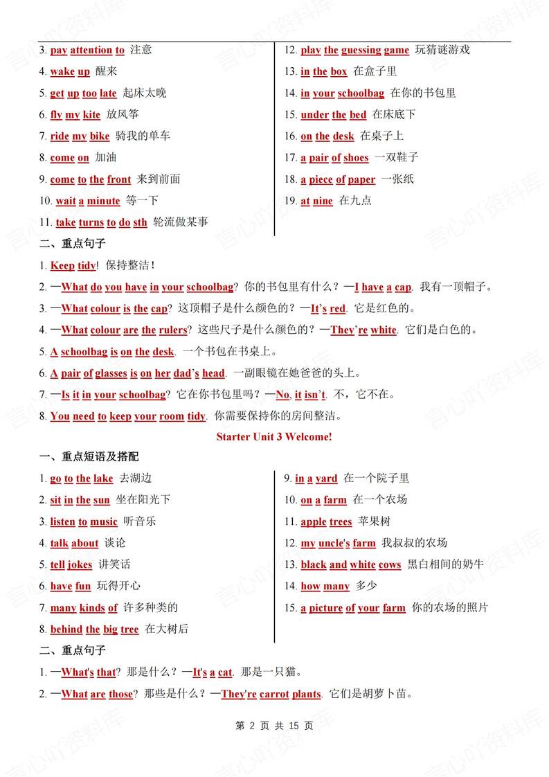 初中英语-七年级上重点短语句子汇总新人教版初一上默写背诵插图初中英语3