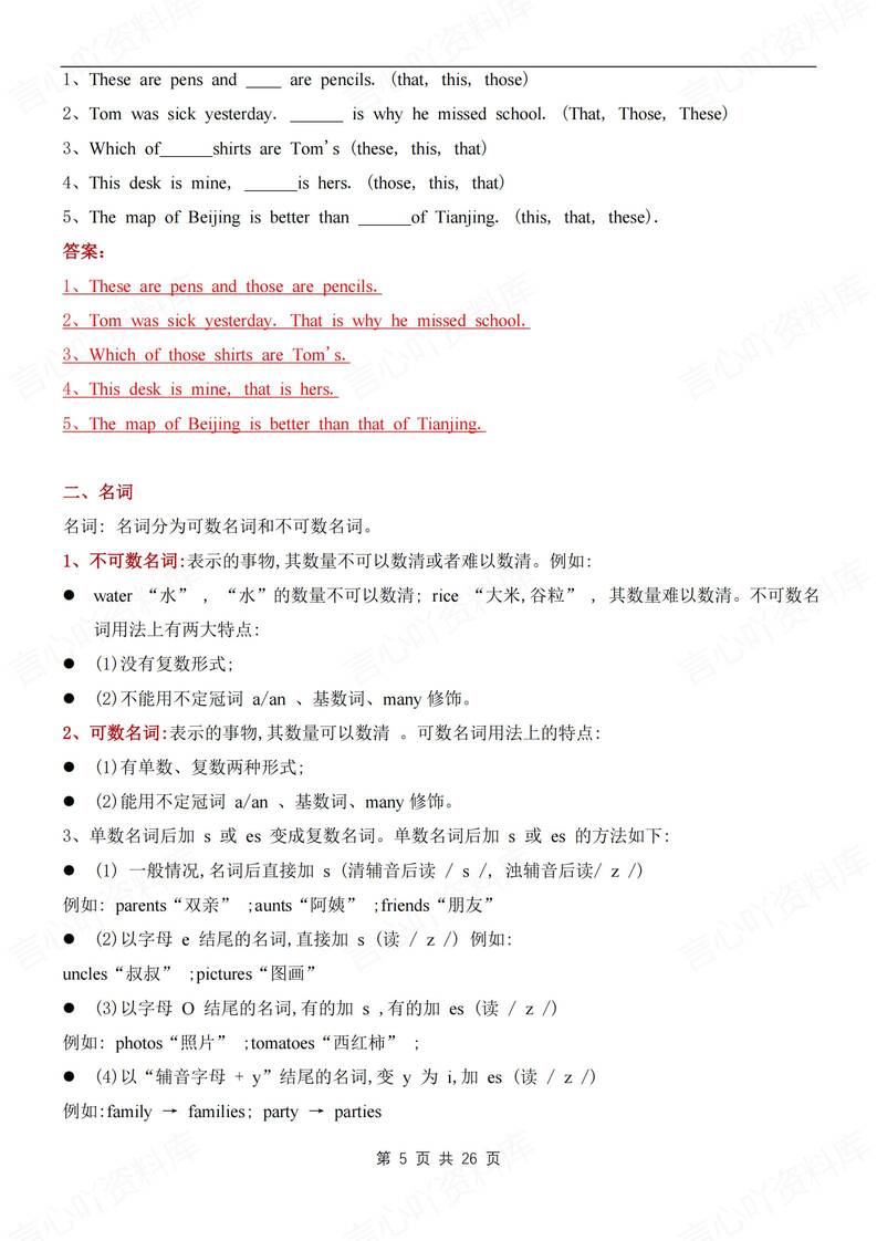 初中英语-七年级上重点语法知识梳理练习新人教版初一上（全）插图初中英语4