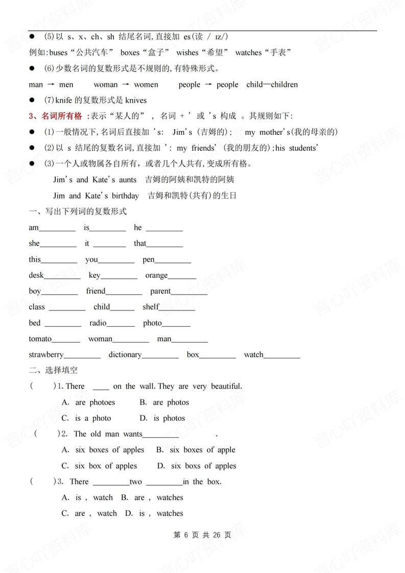 初中英语-七年级上重点语法知识梳理练习新人教版初一上（全）插图初中英语5