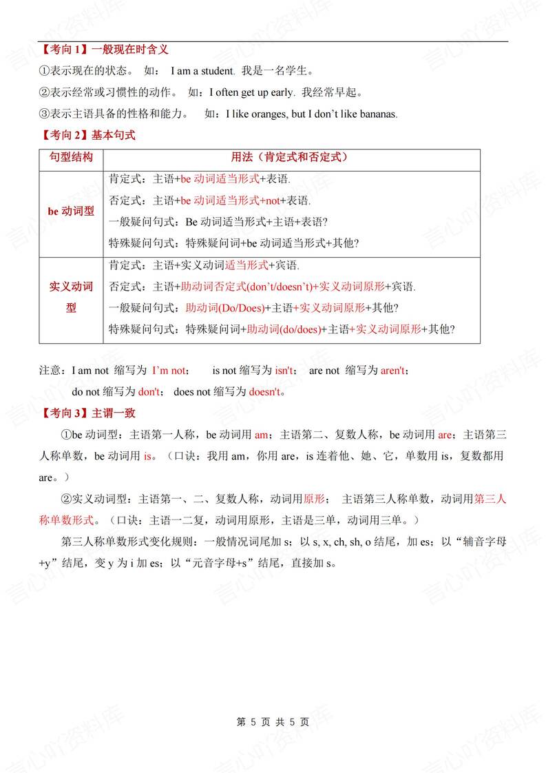 初中英语-七年级上语法知识总结精简新仁爱初一上专项（全）插图初中英语4