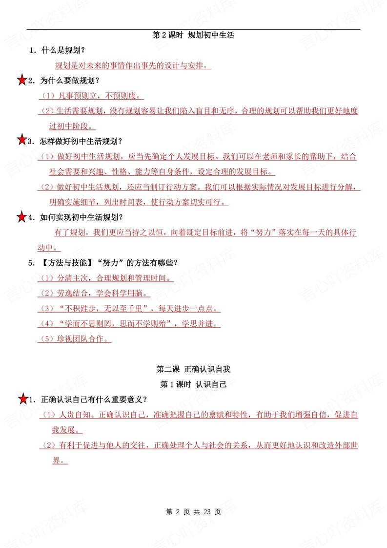 初中道法-七年级上常考问答式知识总结新部编初一上专项插图初中道法1