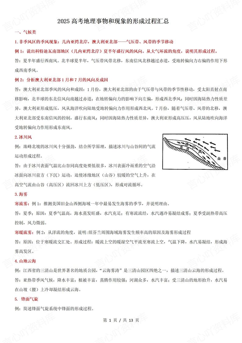 高中地理 | 地理事物现象形成过程汇总高考-言心吖资料库