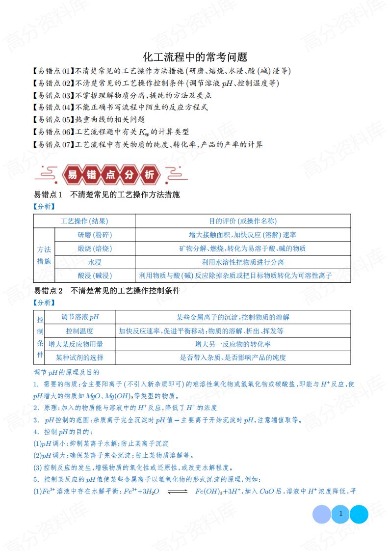 高中化学 | 化工流程常考7大易错点汇总-言心吖资料库