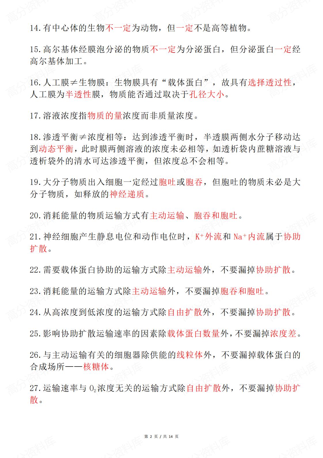 高中生物 | 高考复习易错易混知识清单汇总插图高中生物1