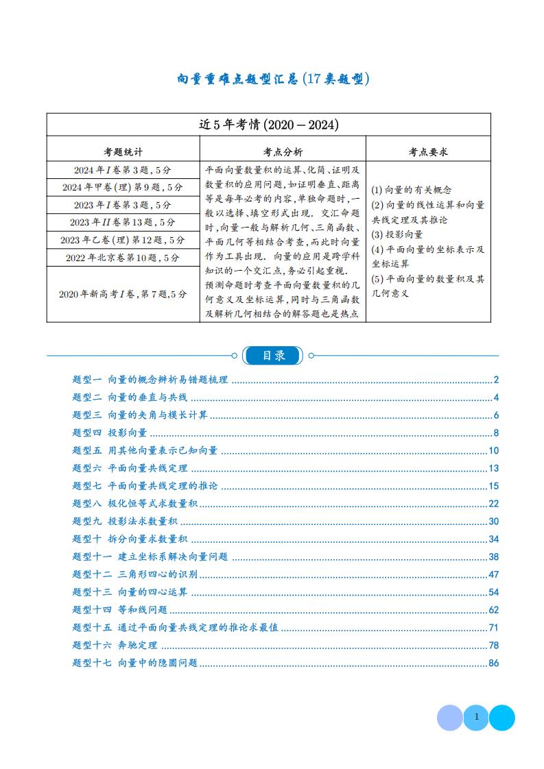 高中数学 | 高考平面向量专题17类题型汇总-言心吖资料库