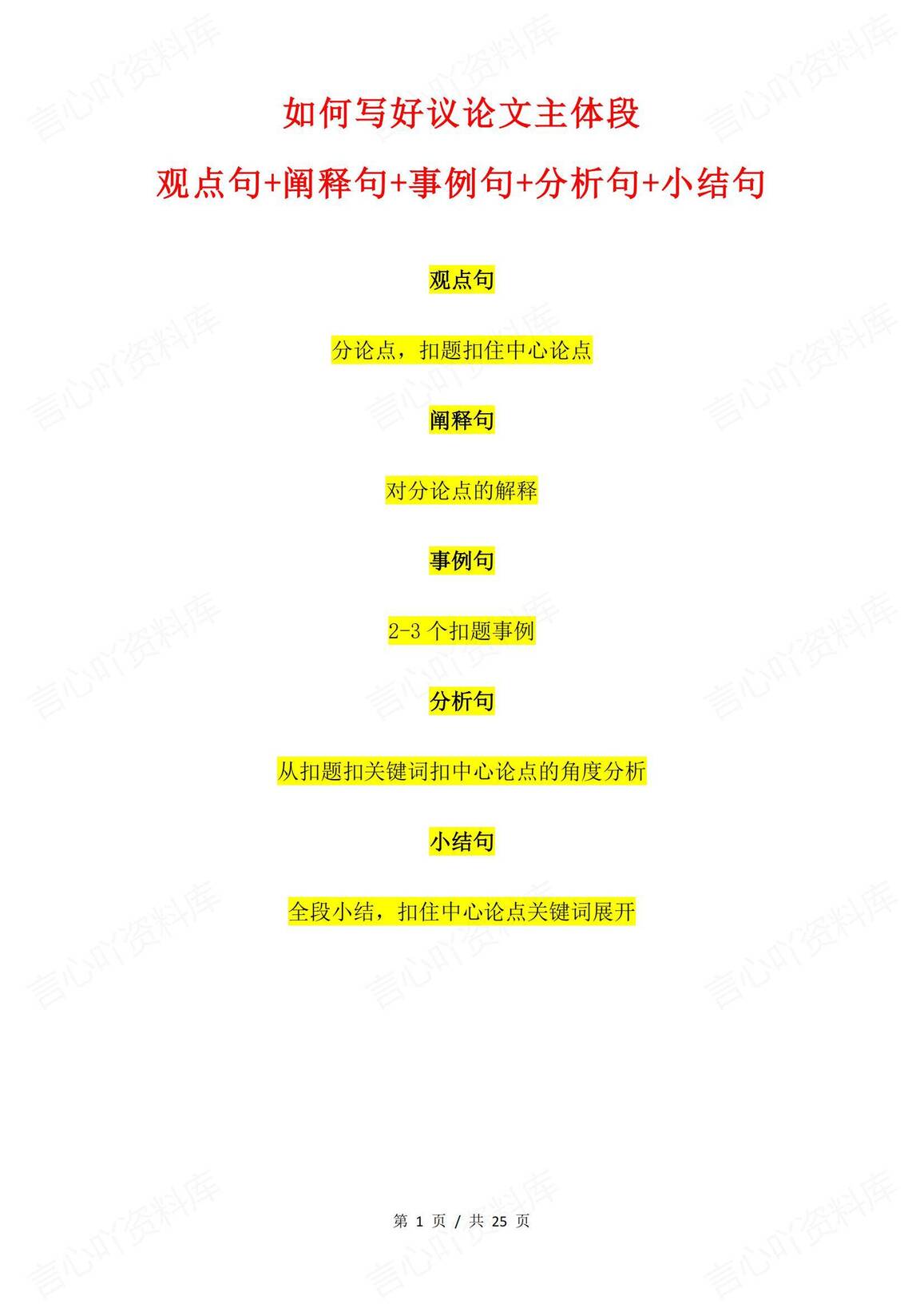 高中语文 | 议论文写作主体段写作方法技巧-言心吖资料库