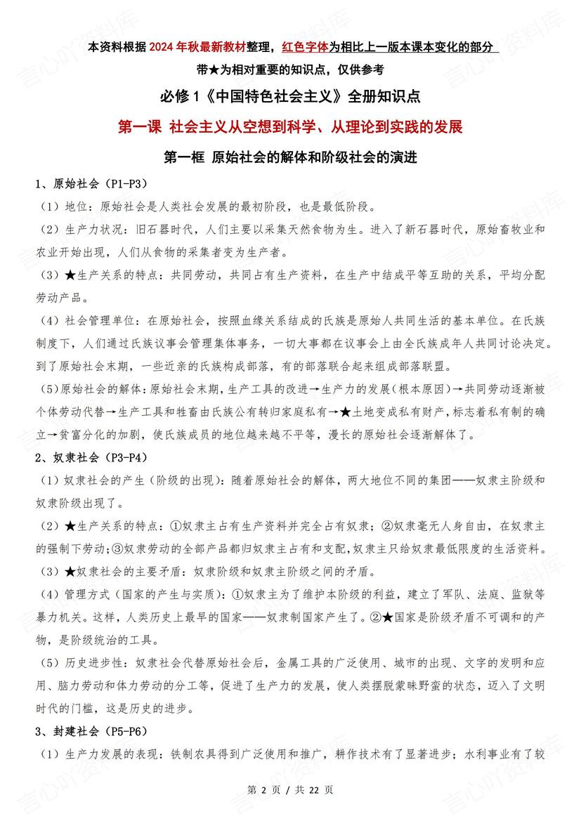 高中政治 | 必修一《中特》知识点总结主干 - 言心吖资料库-言心吖资料库