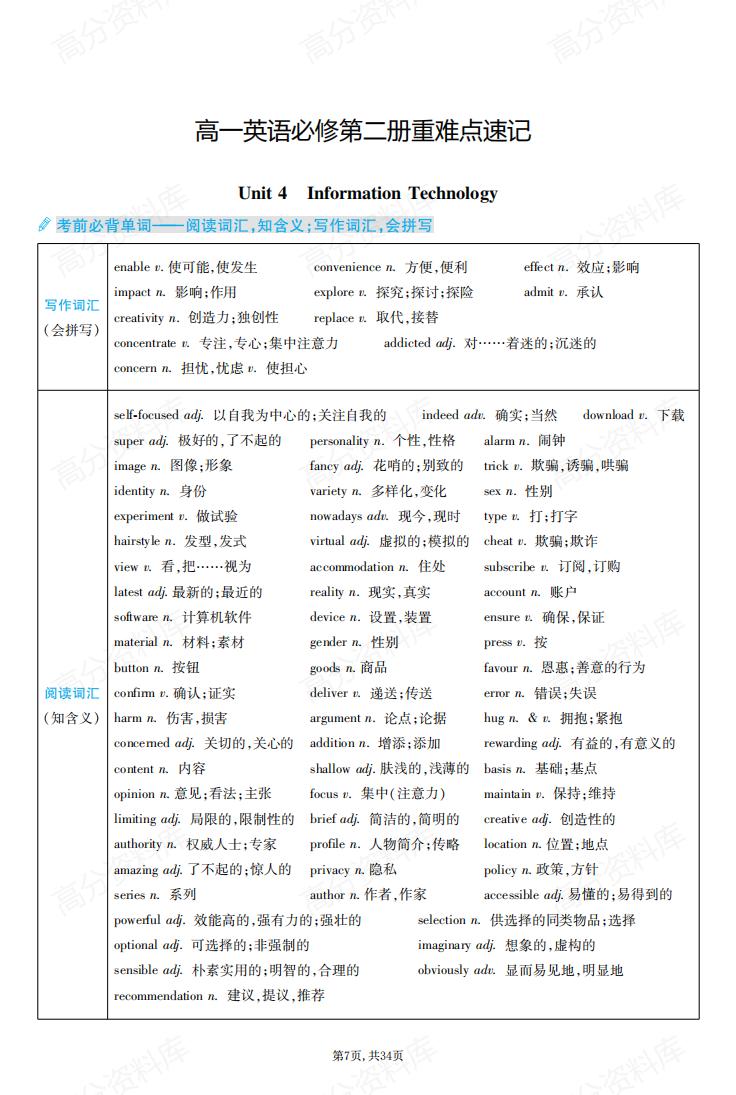 高中英语-北师大版必修123+选修123重难点速记插图高中英语6