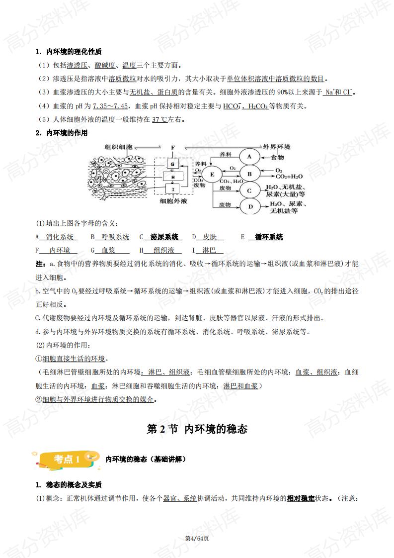 高中生物 | 2025新高二上选修一同步知识清单插图高中生物3
