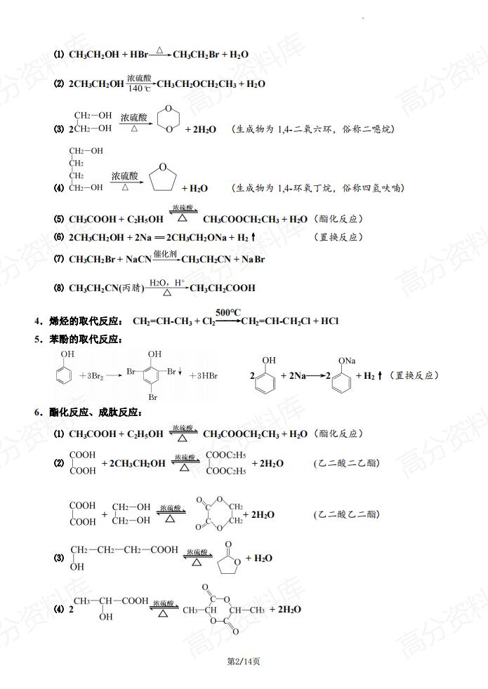 高中化学 | 7类有机反应方程式汇总梳理插图高中化学1