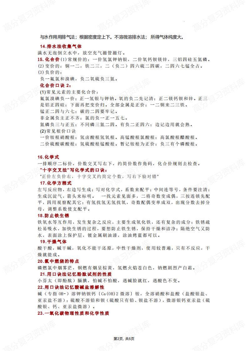 初中化学-中考复习专题知识点快速记忆口诀插图初中化学1