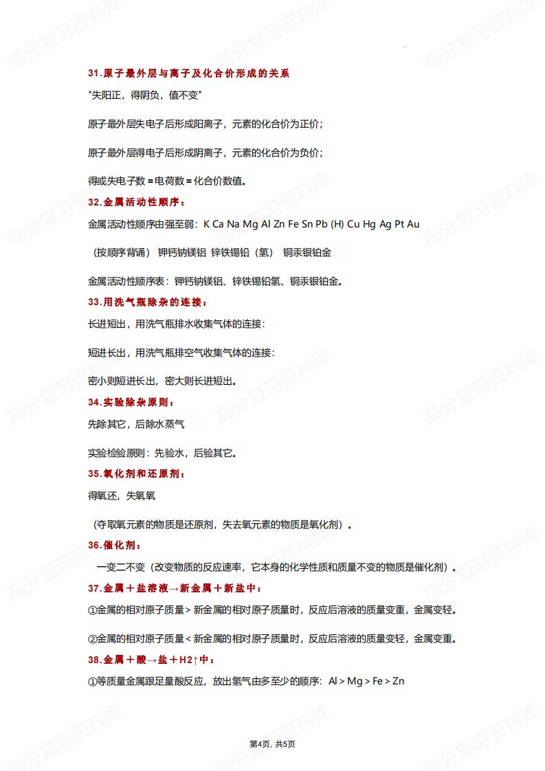 初中化学-中考复习专题知识点快速记忆口诀插图初中化学3