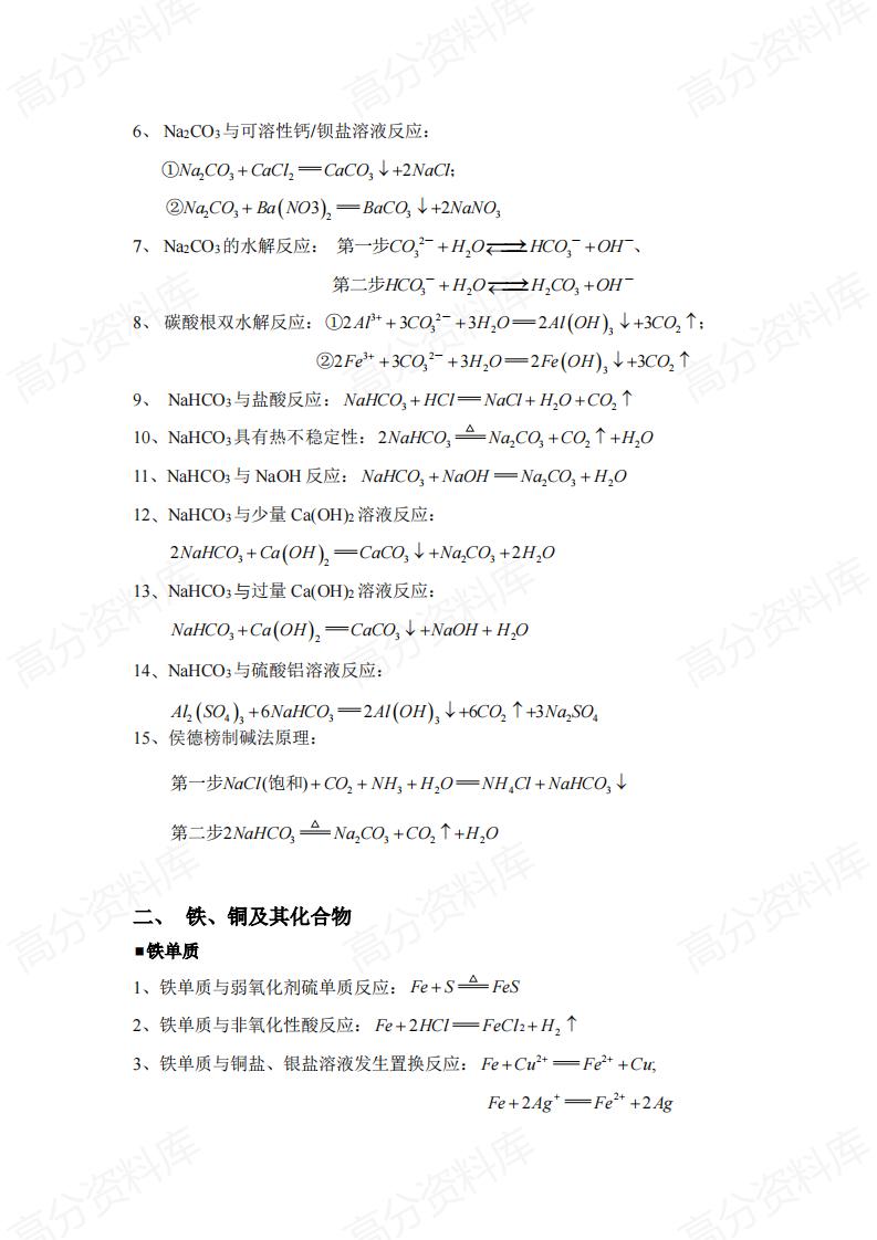 高中化学 | 按教材章节梳理重要的化学方程式插图高中化学3