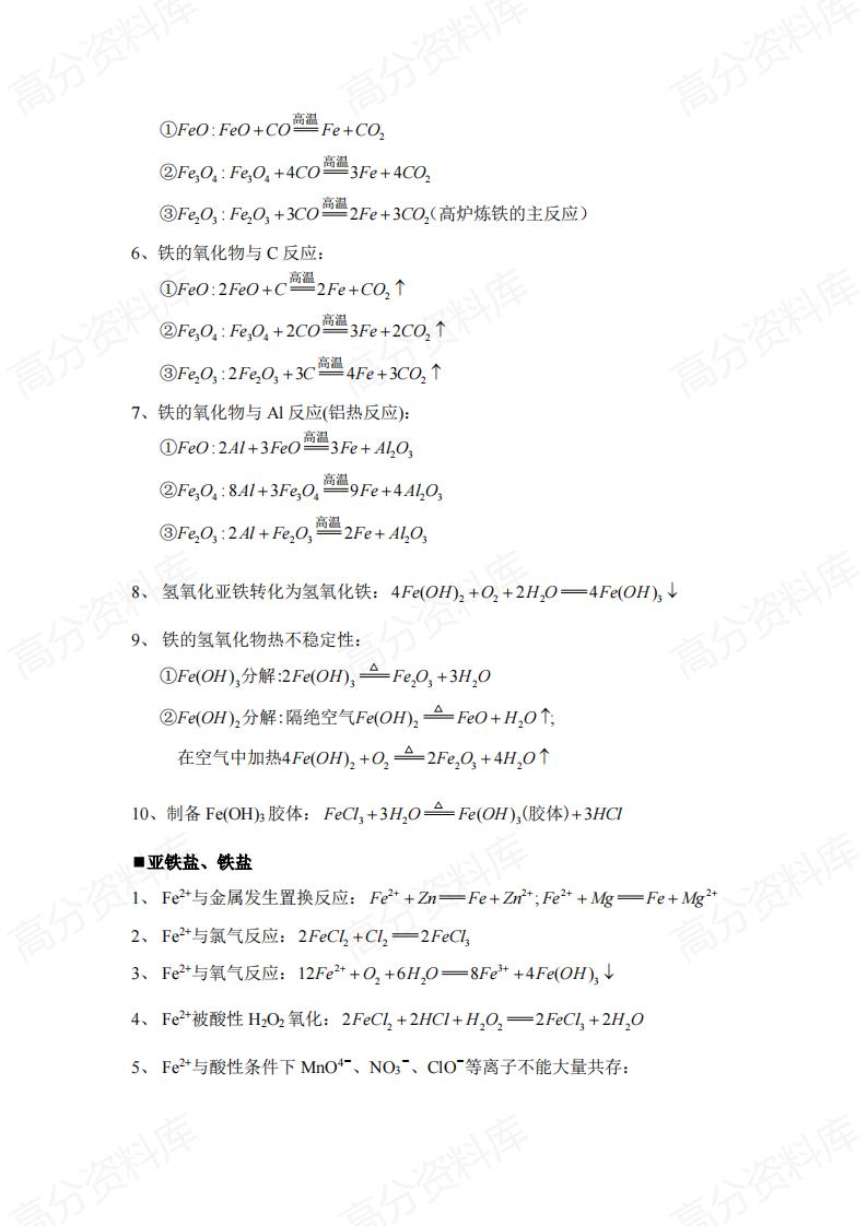 高中化学 | 按教材章节梳理重要的化学方程式插图高中化学5