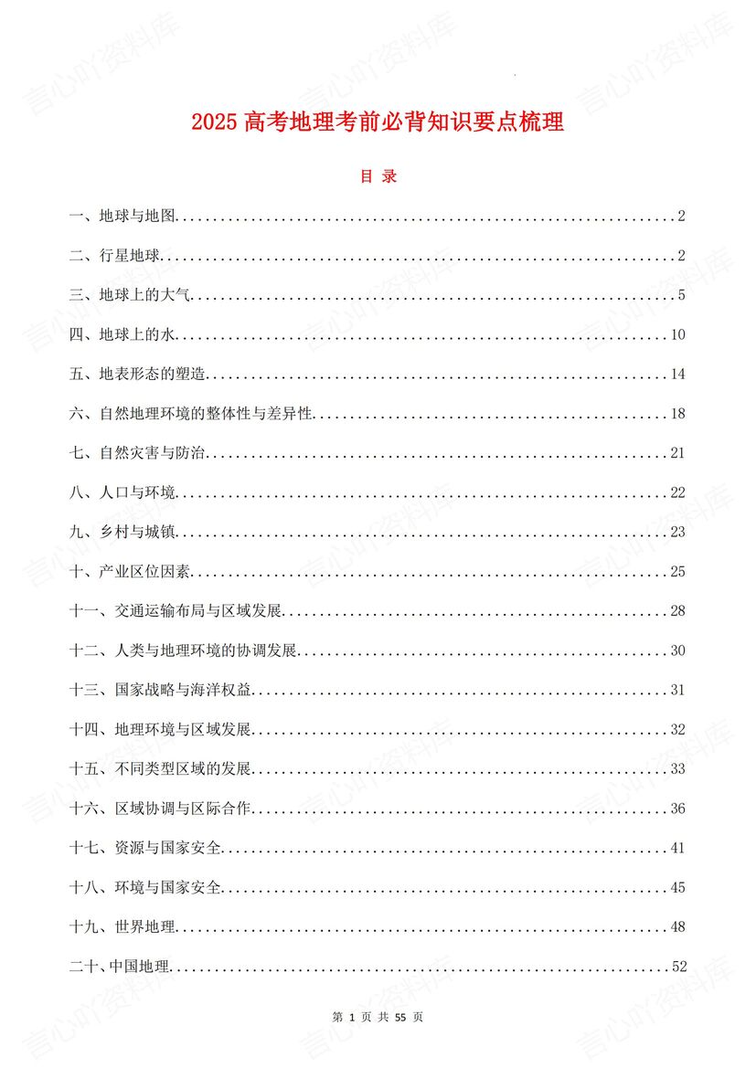 高中地理 | 考前20专题必背知识要点梳理-言心吖资料库