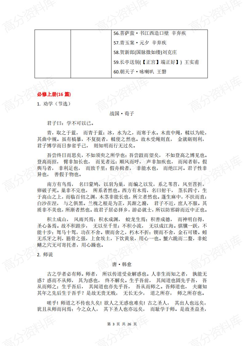 高中语文-新高考高中新课标必背篇目60篇（全）插图高中语文2