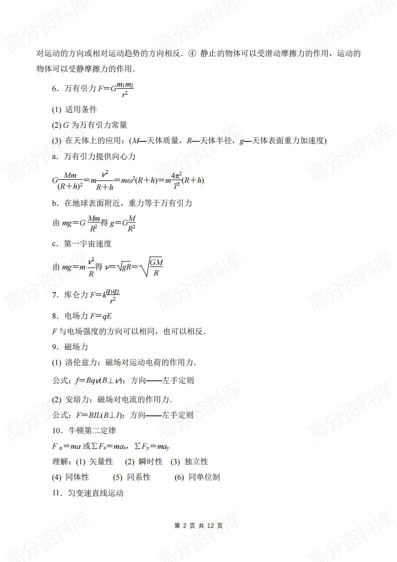 高中物理-2025高中物理常用公式汇总插图高中物理1