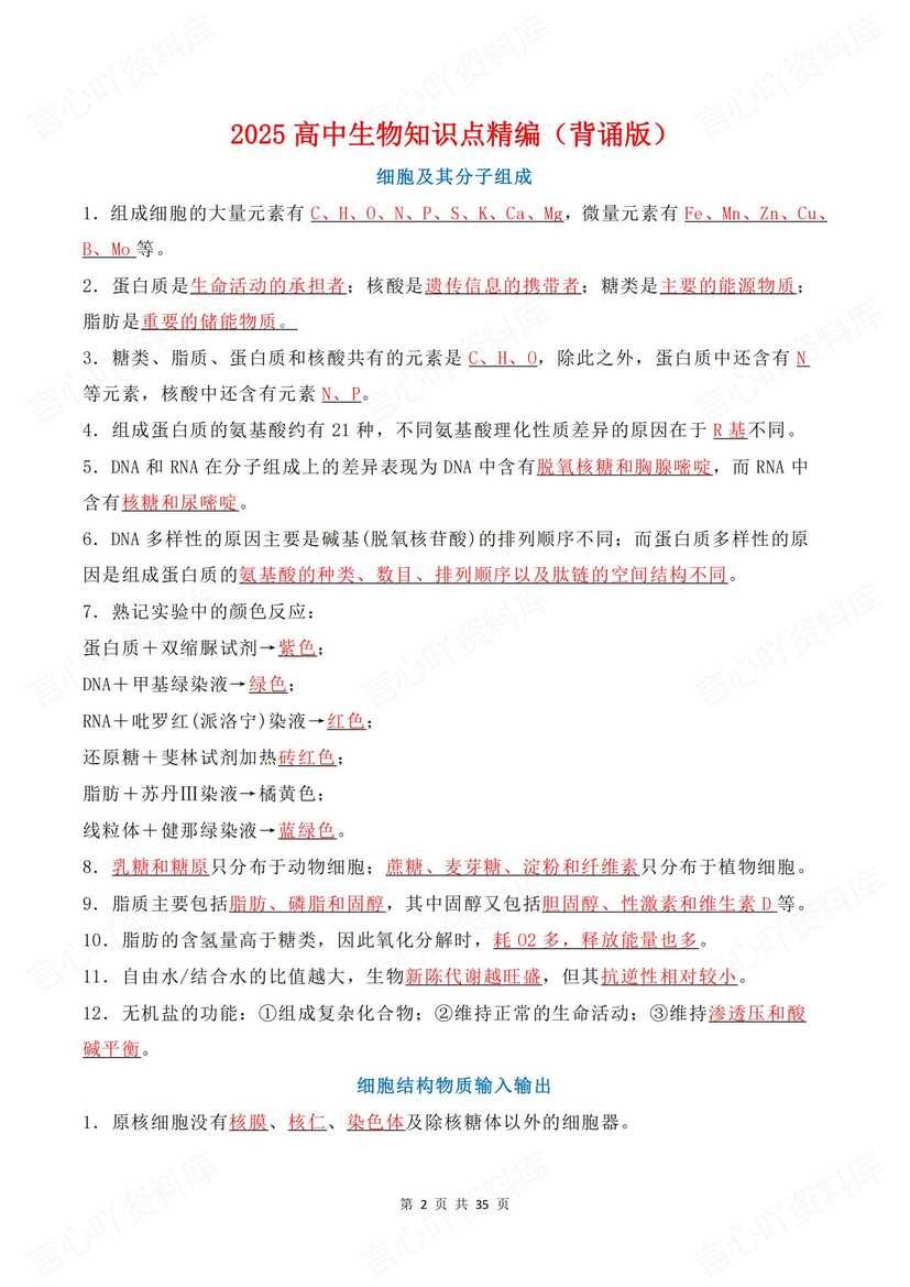 高中生物 | 12专题五册精编知识背默清单插图高中生物1