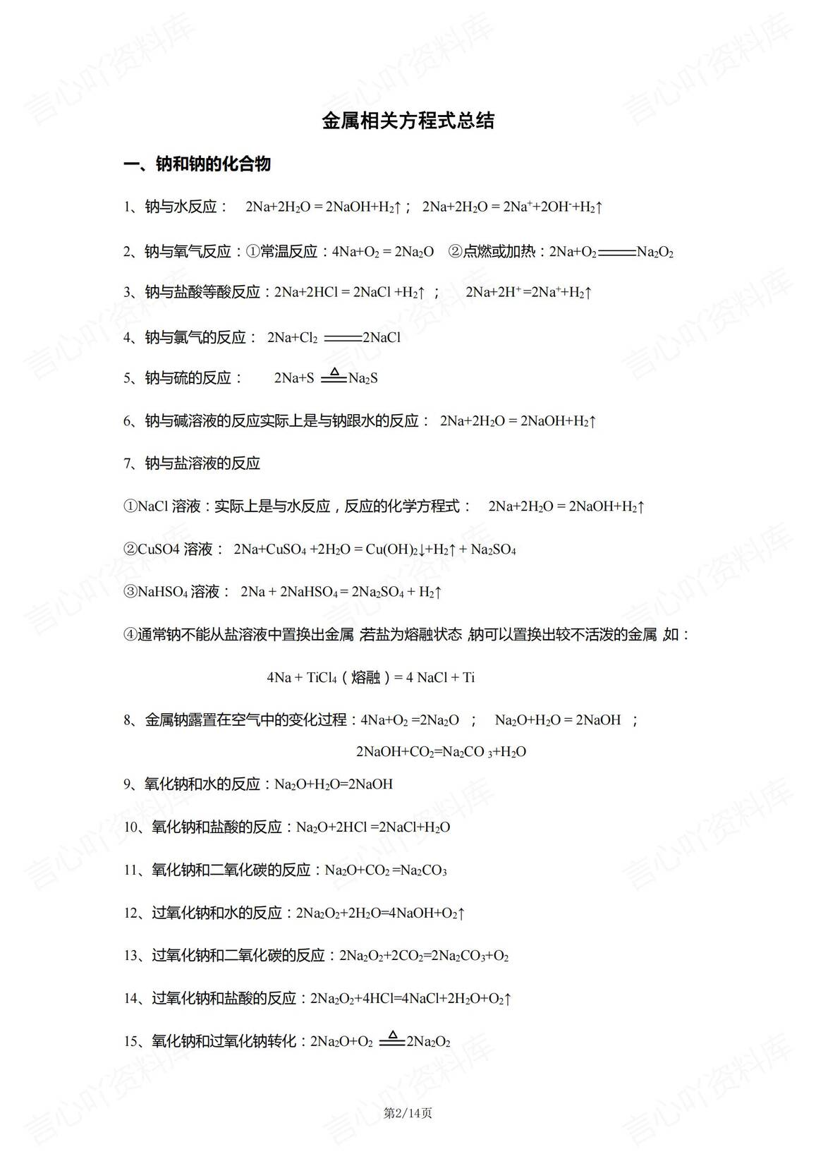 高中化学 | 三大专题化学方程式知识总结插图高中化学1
