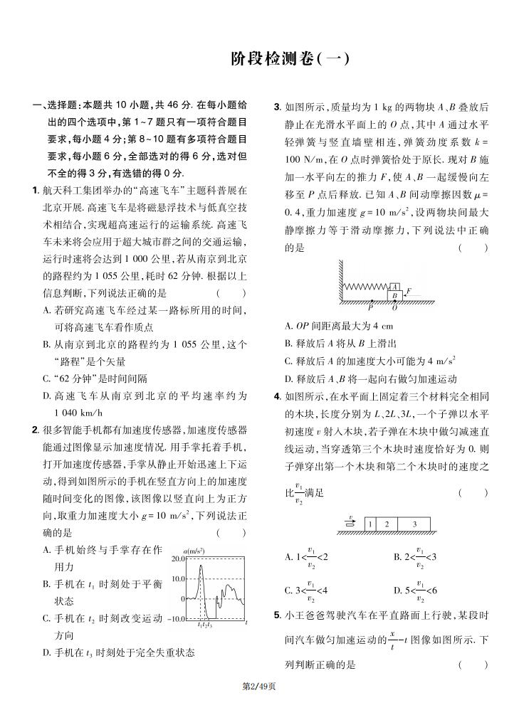 高中物理 | 高考复习阶段检测综合习题练习插图高中物理1