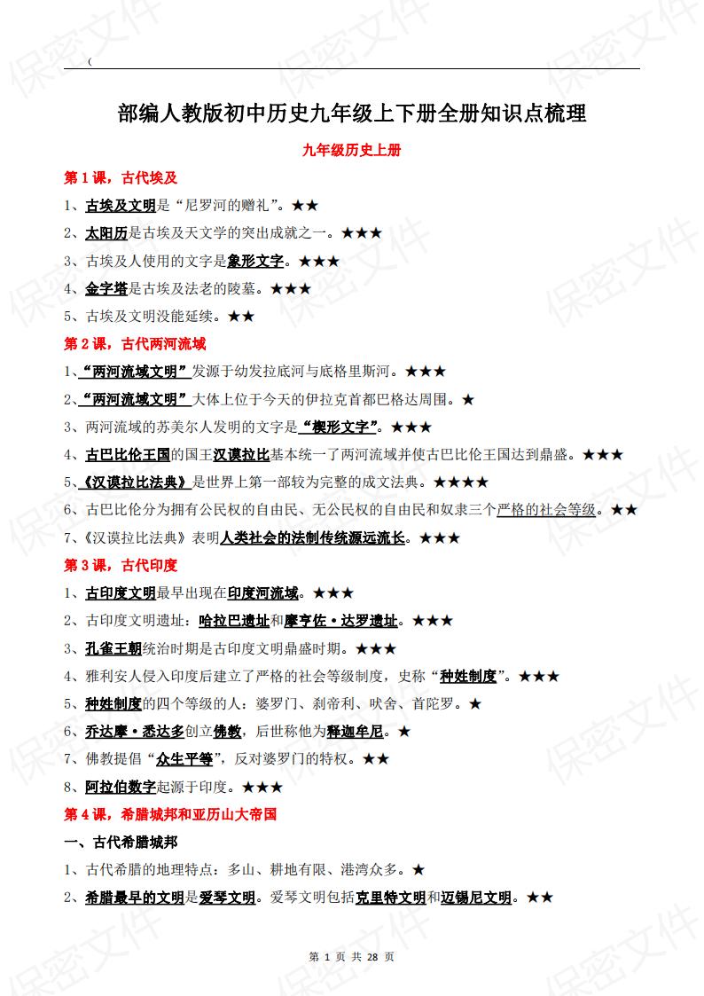 初中历史-9年级初三上下册全册知识点梳理-言心吖资料库
