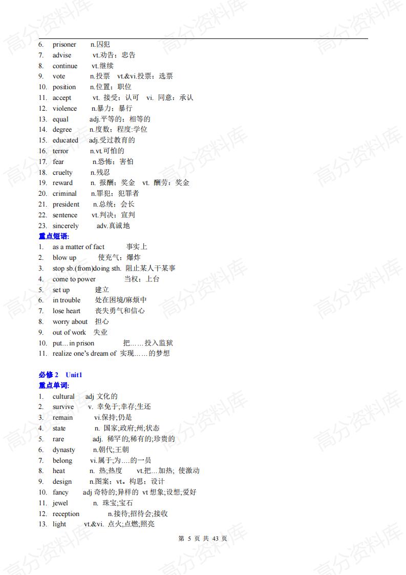 高中英语-人教版高考英语必修1-选修8词组词汇总结插图高中英语4