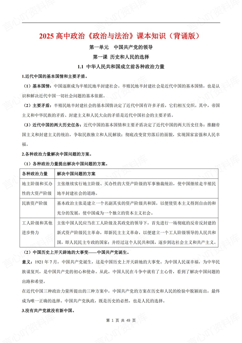 高中政治-必修三单元知识考点归纳汇总《政治与法治》背诵默写版-言心吖资料库