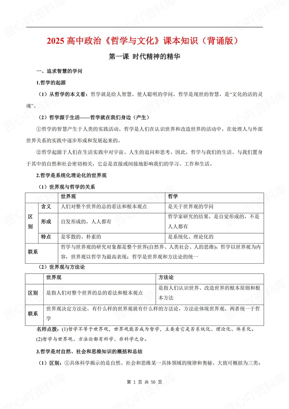 高中政治-必修四单元知识考点归纳汇总《哲学与文化》背诵默写版-言心吖资料库