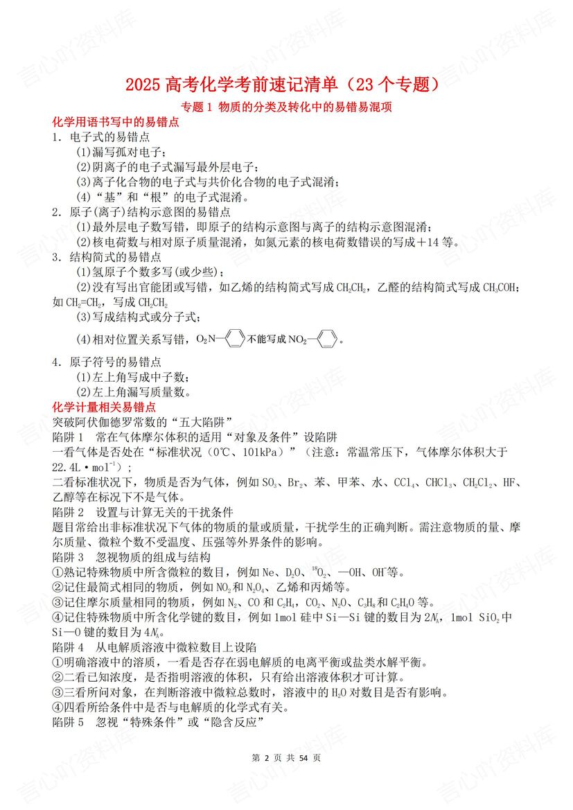 高中化学 | 高考考前专题知识识记清单梳理插图高中化学1