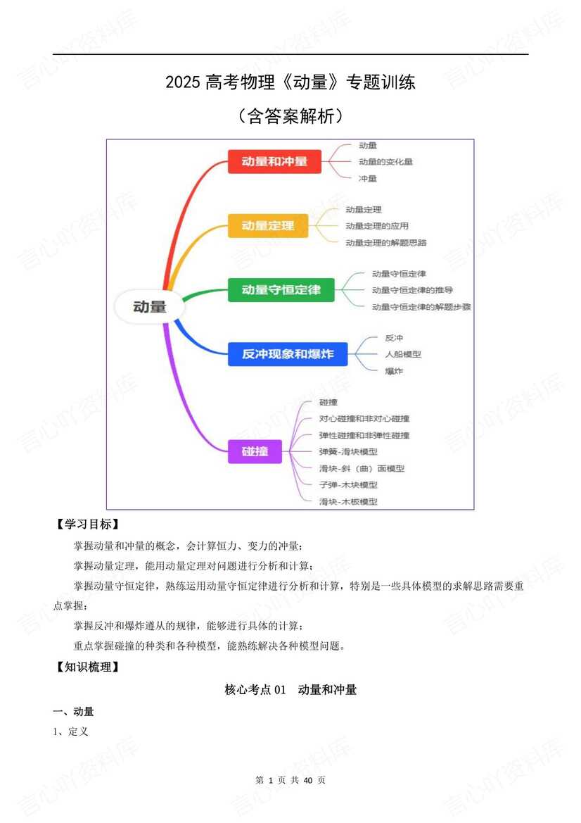 高中物理-2025高考《动量》专项训练-言心吖资料库