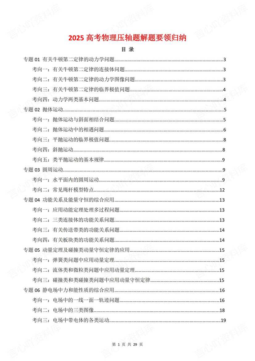 高中物理 | 高考压轴题解题技巧方法归纳-言心吖资料库