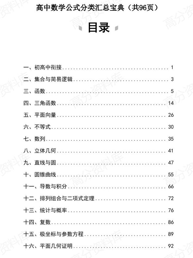 高中数学 | 必修选修16类数学公式汇总-言心吖资料库