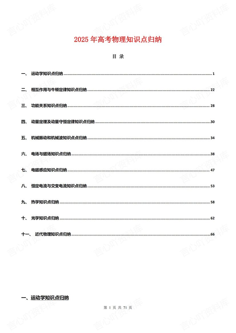 高中物理 | 11项知识点梳理归纳高考复习总-言心吖资料库