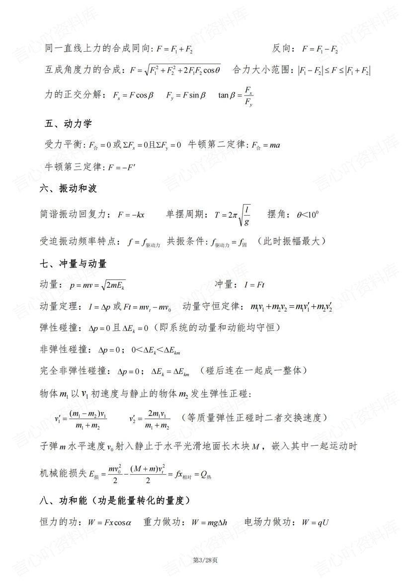 高中物理-2025物理常用公式/物理常数/单位换算/临界条件/隐含条件/习题定理/二级结论插图高中物理2