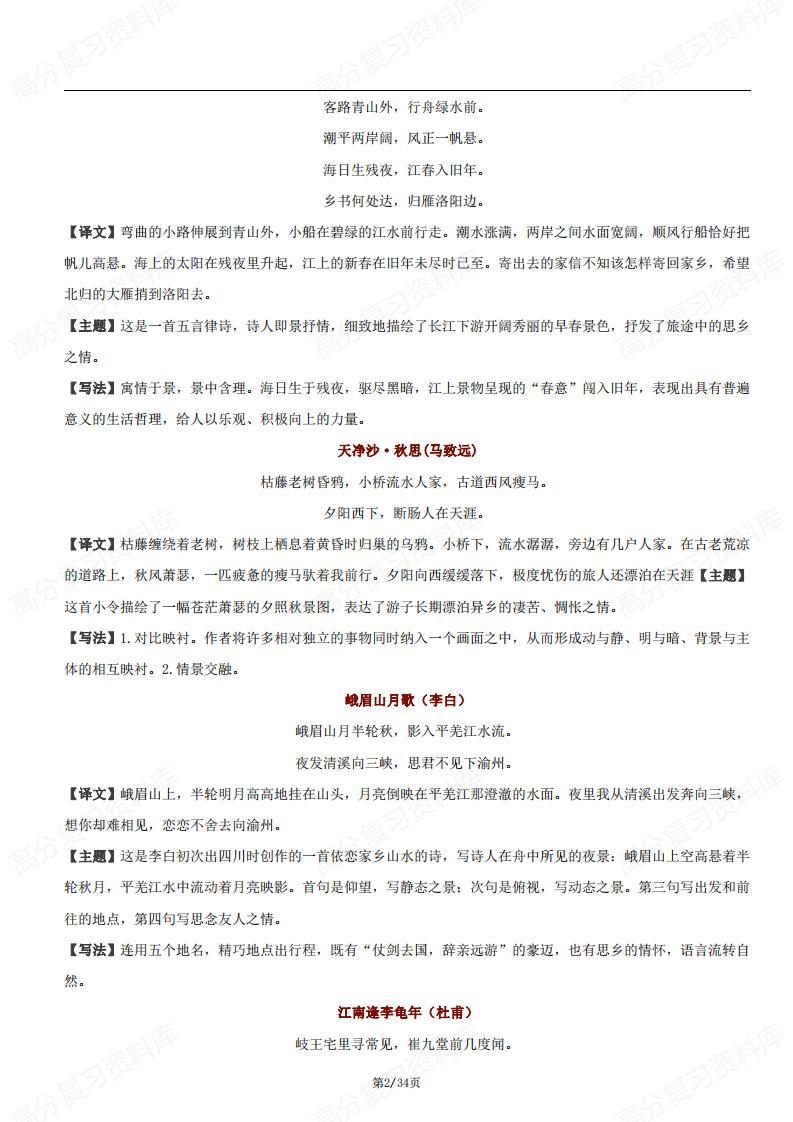 初中语文-课内外古诗词赏析大全插图初中语文1