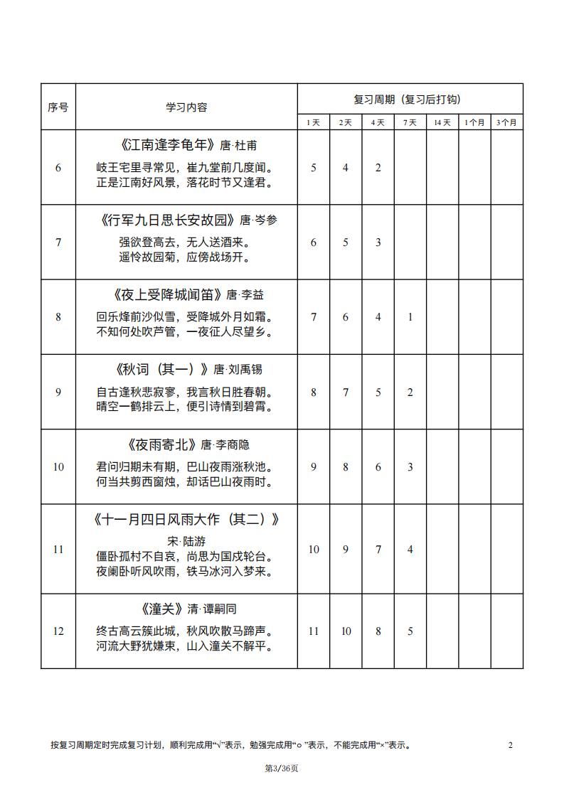 初中语文-古诗文打卡背诵计划表艾宾浩斯插图初中语文2