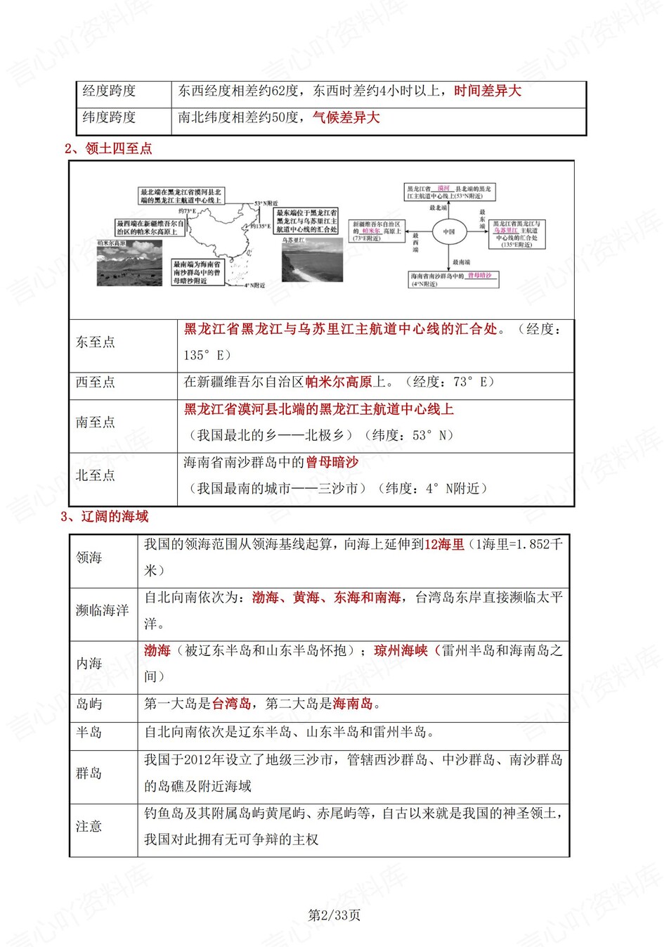 初中地理-八年级上章节知识点总结归纳中图北京版插图初中地理1