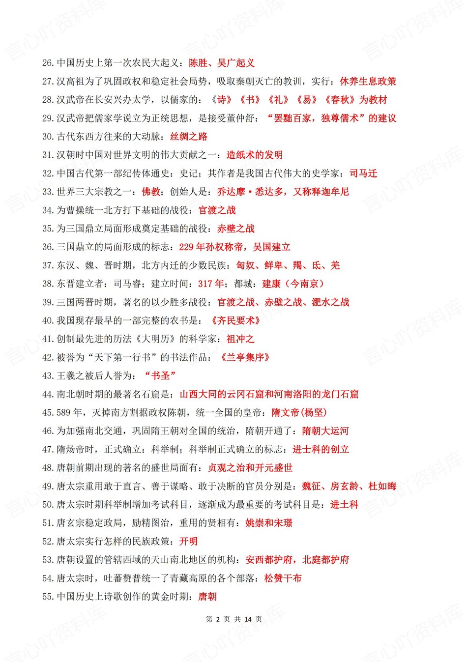 初中历史-中考复习问答式必背知识清单总结插图初中历史1