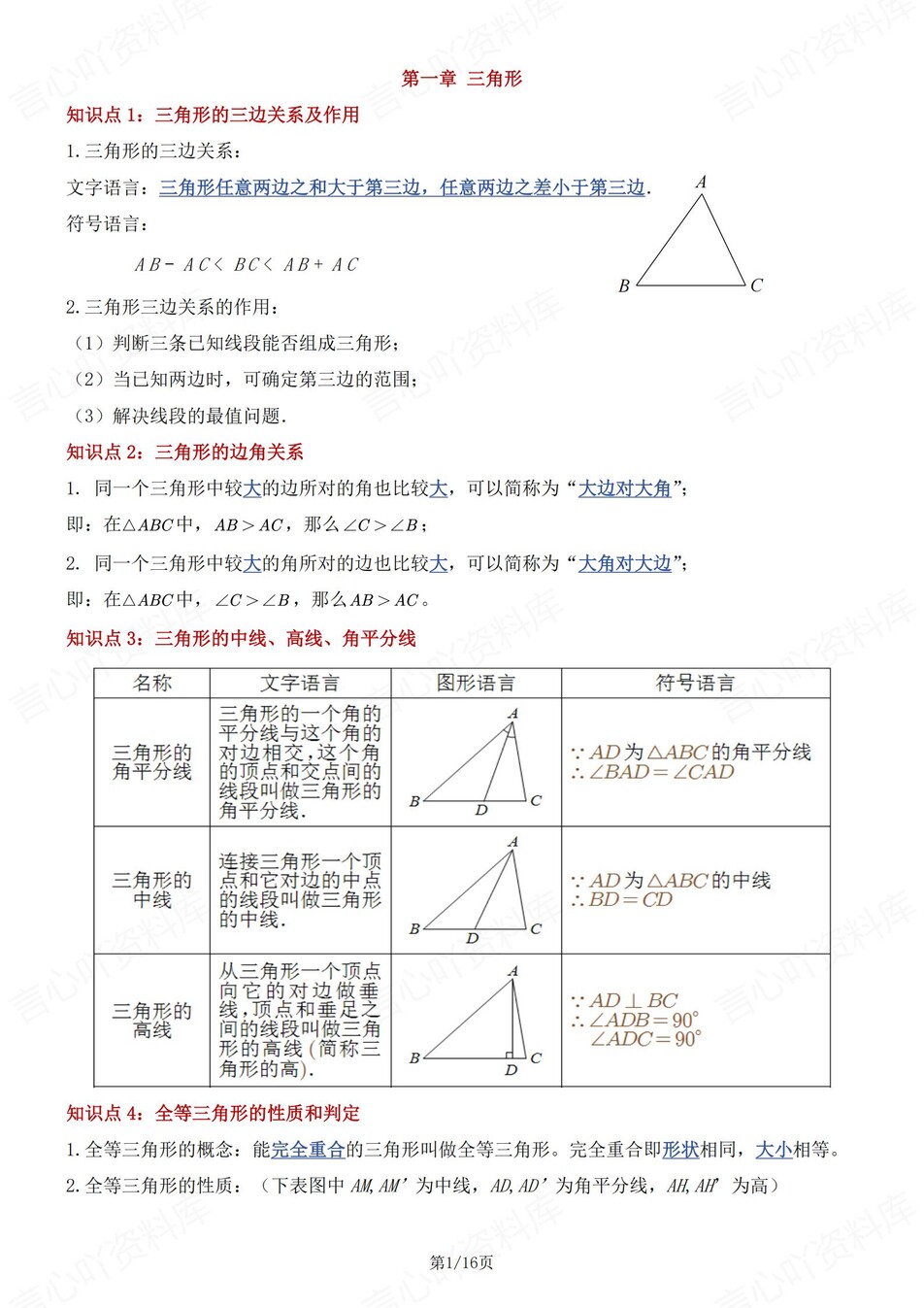 初中数学-八年级上章节知识点梳理总结新苏科版初二上填空背诵-言心吖资料库