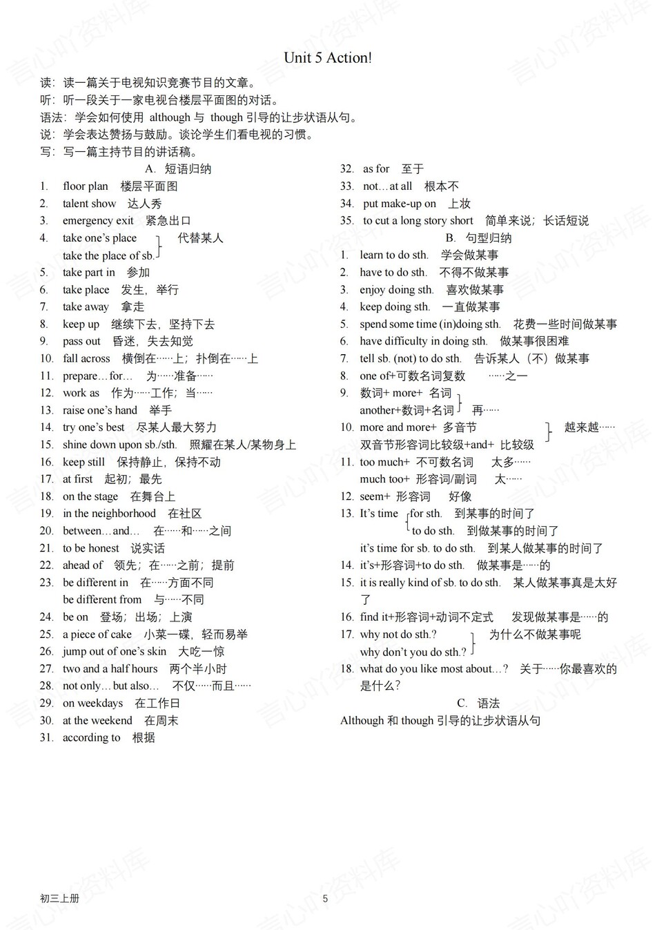 初中英语-九年级上重点短语句型知识梳理沪教牛津版初三上（全）插图初中英语3