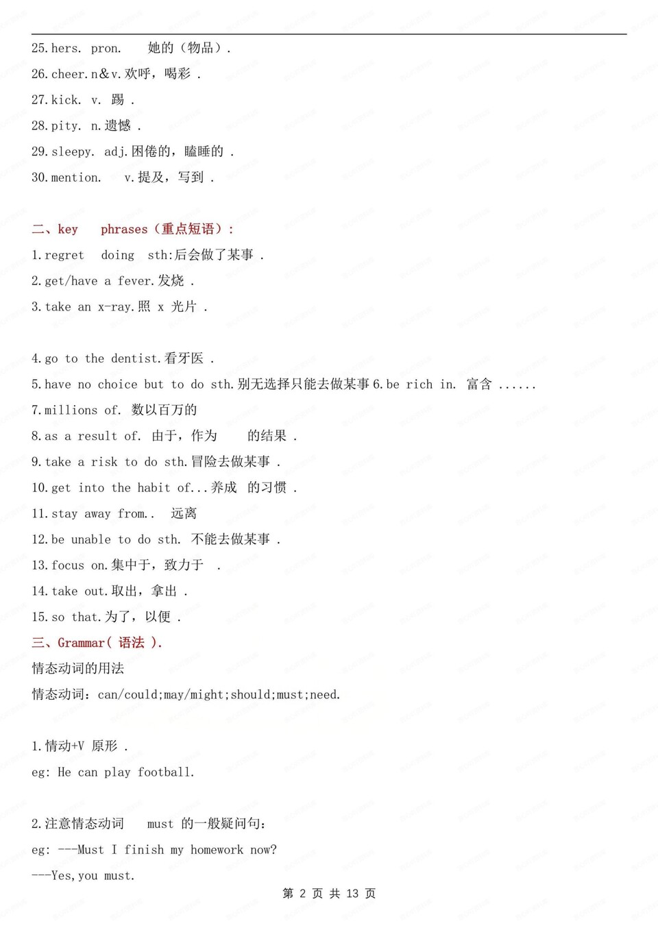 初中英语-九年级上单元知识归纳梳理冀教版初三上插图初中英语1