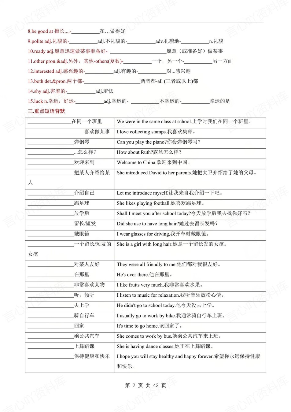 初中英语-七年级上单元重点知识梳理新译林初一上背诵/默写插图初中英语1