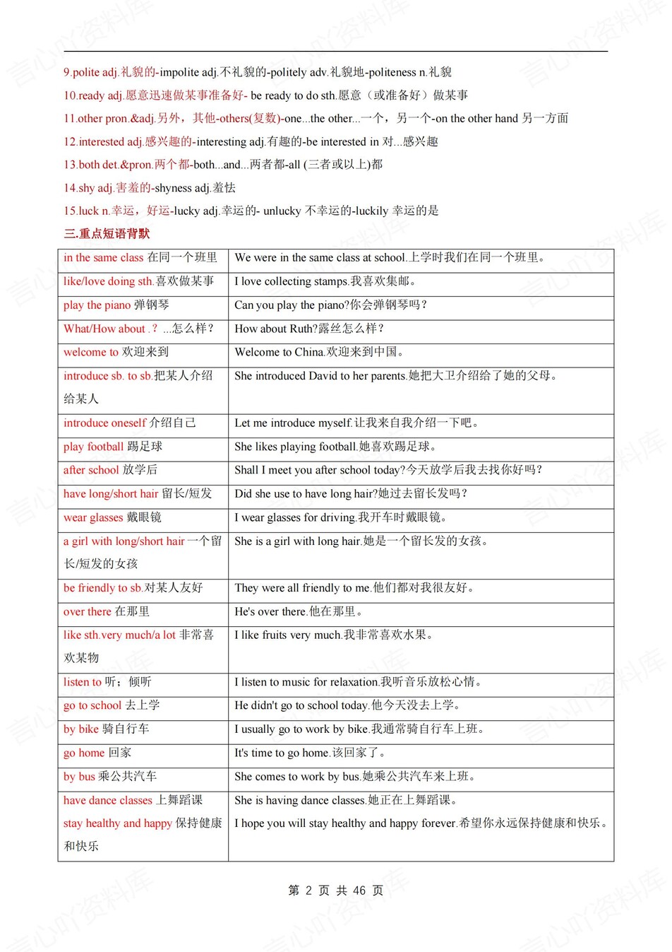 初中英语-七年级上单元重点知识梳理新译林初一上背诵/默写插图初中英语3